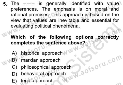 Political Science Dersi 2021 - 2022 Yılı (Vize) Ara Sınav Soruları 5. Soru