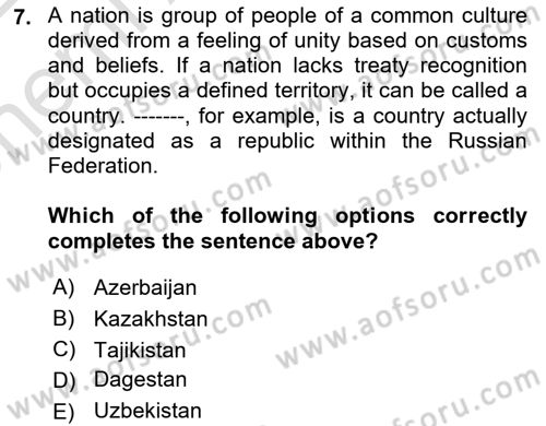 Political Science Dersi 2021 - 2022 Yılı (Vize) Ara Sınav Soruları 7. Soru