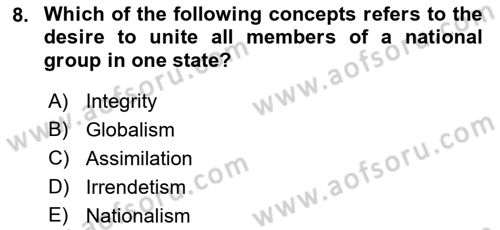 Political Science Dersi 2021 - 2022 Yılı (Vize) Ara Sınav Soruları 8. Soru