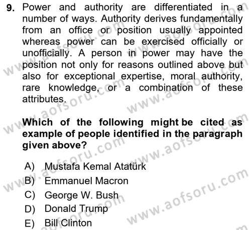 Political Science Dersi 2021 - 2022 Yılı (Vize) Ara Sınav Soruları 9. Soru