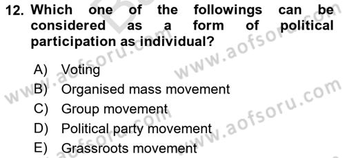Political Science Dersi 2021 - 2022 Yılı (Final) Dönem Sonu Sınav Soruları 12. Soru