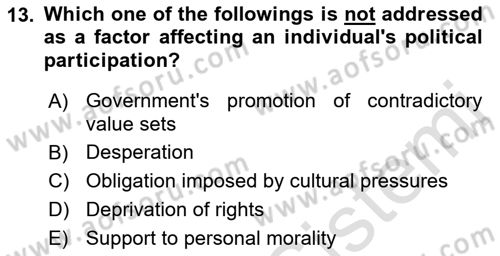 Political Science Dersi 2021 - 2022 Yılı (Final) Dönem Sonu Sınav Soruları 13. Soru