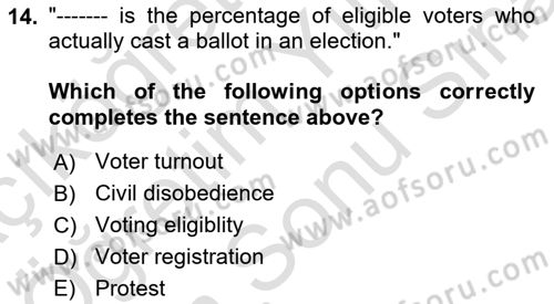 Political Science Dersi 2021 - 2022 Yılı (Final) Dönem Sonu Sınav Soruları 14. Soru