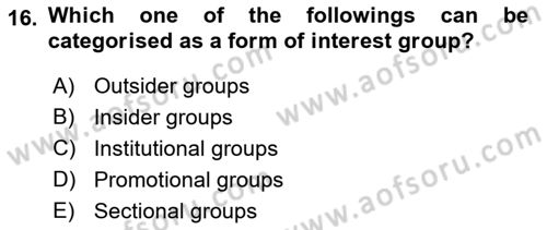 Political Science Dersi 2021 - 2022 Yılı (Final) Dönem Sonu Sınav Soruları 16. Soru