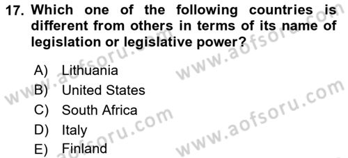 Political Science Dersi 2021 - 2022 Yılı (Final) Dönem Sonu Sınav Soruları 17. Soru