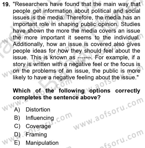 Political Science Dersi 2021 - 2022 Yılı (Final) Dönem Sonu Sınav Soruları 19. Soru