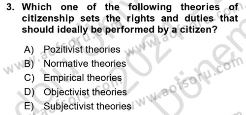 Political Science Dersi 2021 - 2022 Yılı (Final) Dönem Sonu Sınav Soruları 3. Soru