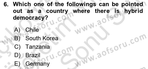 Political Science Dersi 2021 - 2022 Yılı (Final) Dönem Sonu Sınav Soruları 6. Soru