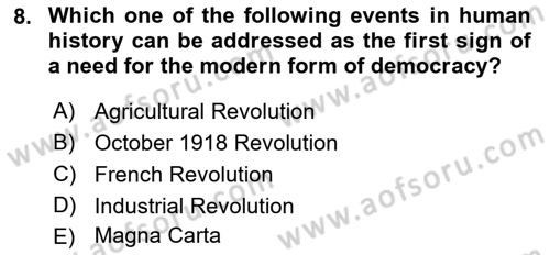 Political Science Dersi 2021 - 2022 Yılı (Final) Dönem Sonu Sınav Soruları 8. Soru