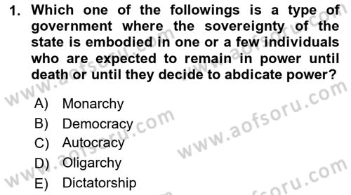 Political Science Dersi 2021 - 2022 Yılı Yaz Okulu Sınav Soruları 1. Soru