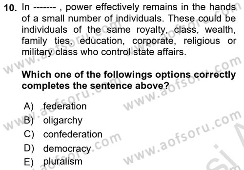Political Science Dersi 2021 - 2022 Yılı Yaz Okulu Sınav Soruları 10. Soru