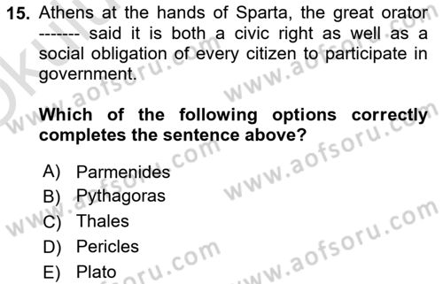 Political Science Dersi 2021 - 2022 Yılı Yaz Okulu Sınav Soruları 15. Soru