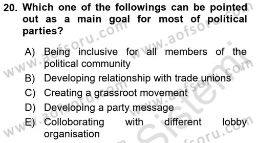 Political Science Dersi 2021 - 2022 Yılı Yaz Okulu Sınav Soruları 20. Soru