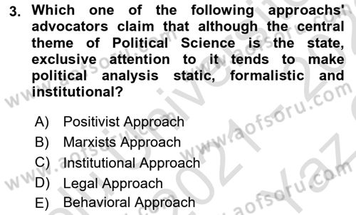 Political Science Dersi 2021 - 2022 Yılı Yaz Okulu Sınav Soruları 3. Soru