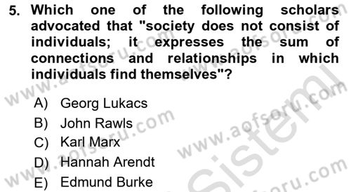 Political Science Dersi 2021 - 2022 Yılı Yaz Okulu Sınav Soruları 5. Soru