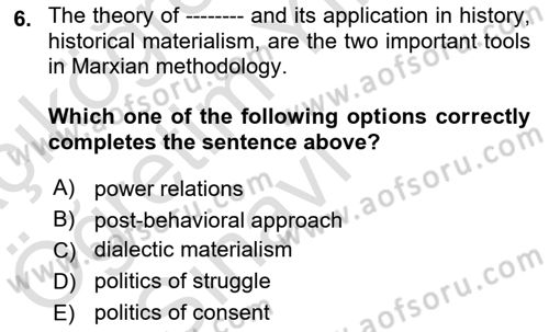 Political Science Dersi 2021 - 2022 Yılı Yaz Okulu Sınav Soruları 6. Soru