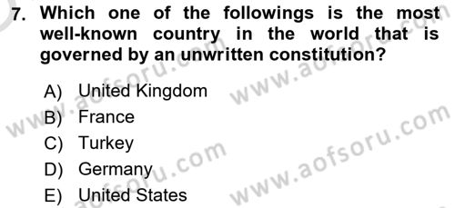 Political Science Dersi 2021 - 2022 Yılı Yaz Okulu Sınav Soruları 7. Soru