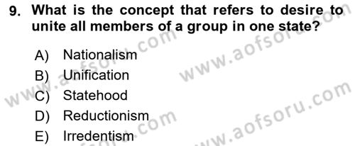 Political Science Dersi 2021 - 2022 Yılı Yaz Okulu Sınav Soruları 9. Soru