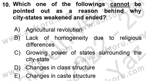 Political Science Dersi 2022 - 2023 Yılı Yaz Okulu Sınav Soruları 10. Soru
