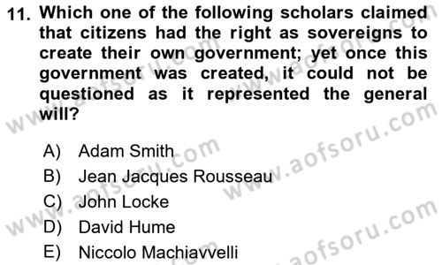 Political Science Dersi 2022 - 2023 Yılı Yaz Okulu Sınav Soruları 11. Soru