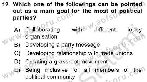 Political Science Dersi 2022 - 2023 Yılı Yaz Okulu Sınav Soruları 12. Soru