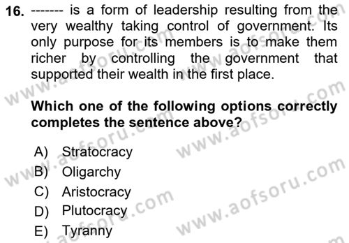 Political Science Dersi 2022 - 2023 Yılı Yaz Okulu Sınav Soruları 16. Soru