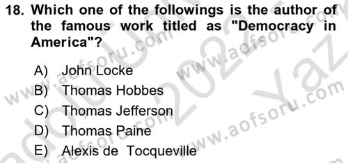 Political Science Dersi 2022 - 2023 Yılı Yaz Okulu Sınav Soruları 18. Soru