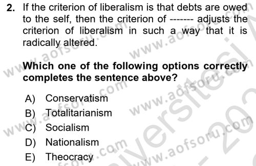 Political Science Dersi 2022 - 2023 Yılı Yaz Okulu Sınav Soruları 2. Soru