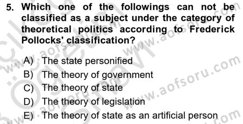 Political Science Dersi 2022 - 2023 Yılı Yaz Okulu Sınav Soruları 5. Soru
