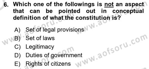 Political Science Dersi 2022 - 2023 Yılı Yaz Okulu Sınav Soruları 6. Soru