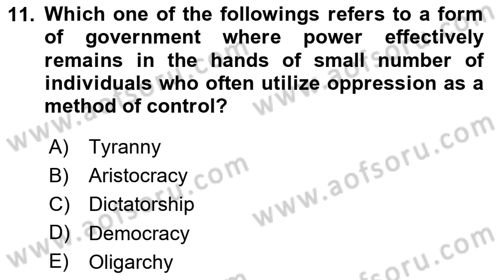 Political Science Dersi 2023 - 2024 Yılı (Vize) Ara Sınav Soruları 11. Soru