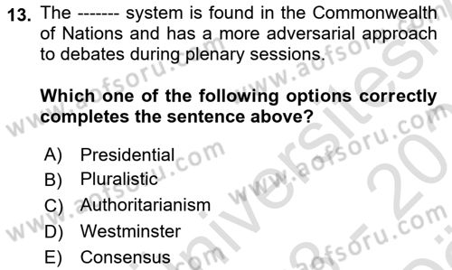 Political Science Dersi 2023 - 2024 Yılı (Vize) Ara Sınav Soruları 13. Soru
