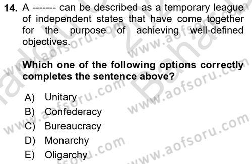 Political Science Dersi 2023 - 2024 Yılı (Vize) Ara Sınav Soruları 14. Soru