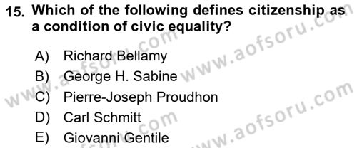 Political Science Dersi 2023 - 2024 Yılı (Vize) Ara Sınav Soruları 15. Soru