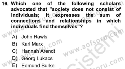 Political Science Dersi 2023 - 2024 Yılı (Vize) Ara Sınav Soruları 16. Soru