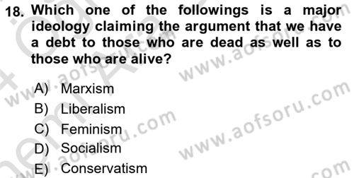 Political Science Dersi 2023 - 2024 Yılı (Vize) Ara Sınav Soruları 18. Soru