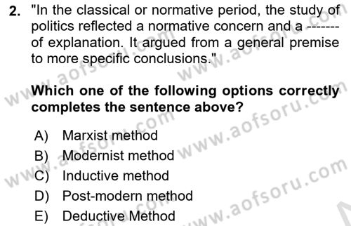 Political Science Dersi 2023 - 2024 Yılı (Vize) Ara Sınav Soruları 2. Soru