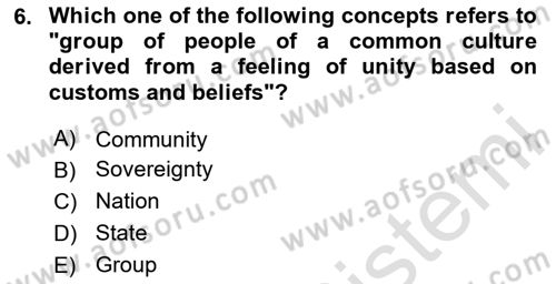 Political Science Dersi 2023 - 2024 Yılı (Vize) Ara Sınav Soruları 6. Soru