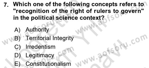 Political Science Dersi 2023 - 2024 Yılı (Vize) Ara Sınav Soruları 7. Soru