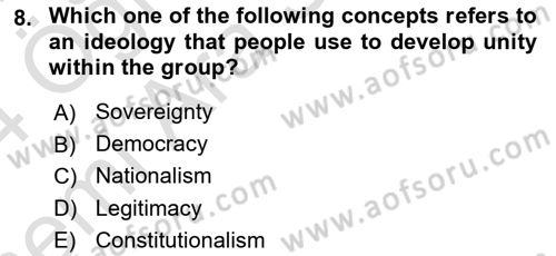 Political Science Dersi 2023 - 2024 Yılı (Vize) Ara Sınav Soruları 8. Soru