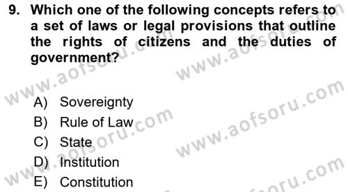 Political Science Dersi 2023 - 2024 Yılı (Vize) Ara Sınav Soruları 9. Soru