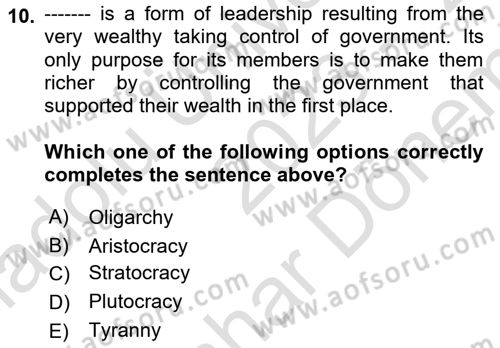 Political Science Dersi 2023 - 2024 Yılı (Final) Dönem Sonu Sınav Soruları 10. Soru