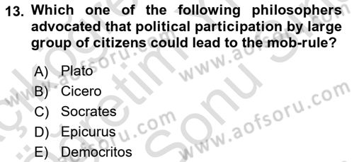 Political Science Dersi 2023 - 2024 Yılı (Final) Dönem Sonu Sınav Soruları 13. Soru