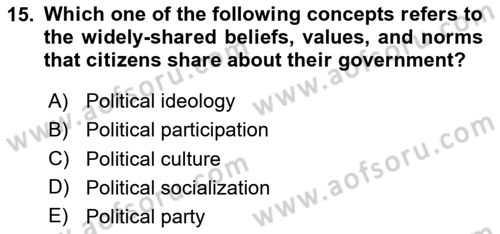 Political Science Dersi 2023 - 2024 Yılı (Final) Dönem Sonu Sınav Soruları 15. Soru