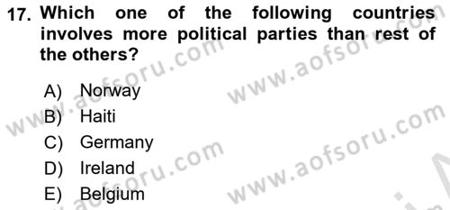Political Science Dersi 2023 - 2024 Yılı (Final) Dönem Sonu Sınav Soruları 17. Soru