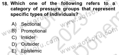 Political Science Dersi 2023 - 2024 Yılı (Final) Dönem Sonu Sınav Soruları 18. Soru