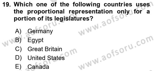 Political Science Dersi 2023 - 2024 Yılı (Final) Dönem Sonu Sınav Soruları 19. Soru