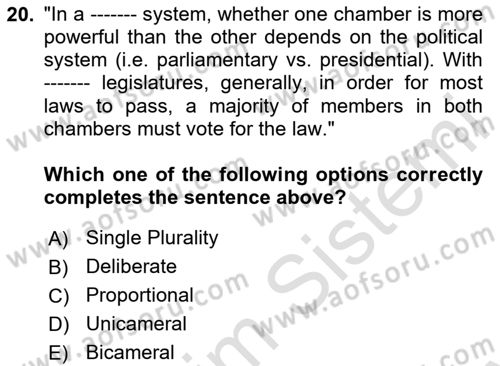 Political Science Dersi 2023 - 2024 Yılı (Final) Dönem Sonu Sınav Soruları 20. Soru