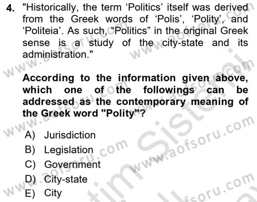 Political Science Dersi 2023 - 2024 Yılı (Final) Dönem Sonu Sınav Soruları 4. Soru