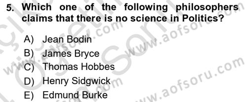 Political Science Dersi 2023 - 2024 Yılı (Final) Dönem Sonu Sınav Soruları 5. Soru